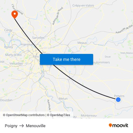 Poigny to Menouville map
