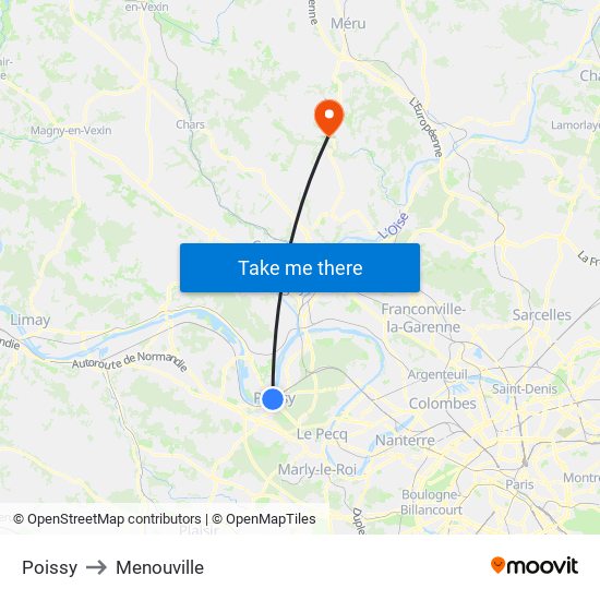 Poissy to Menouville map