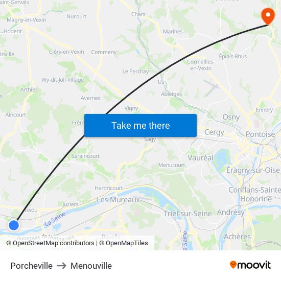 Porcheville to Menouville map