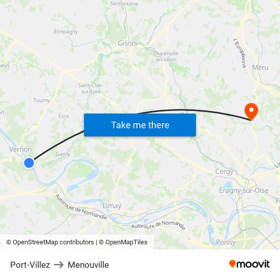 Port-Villez to Menouville map