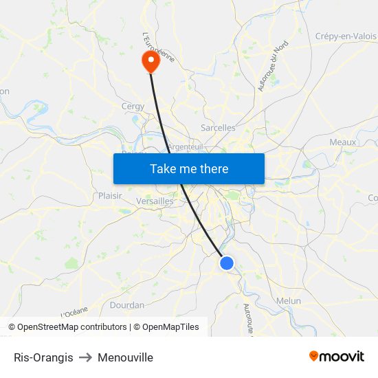 Ris-Orangis to Menouville map