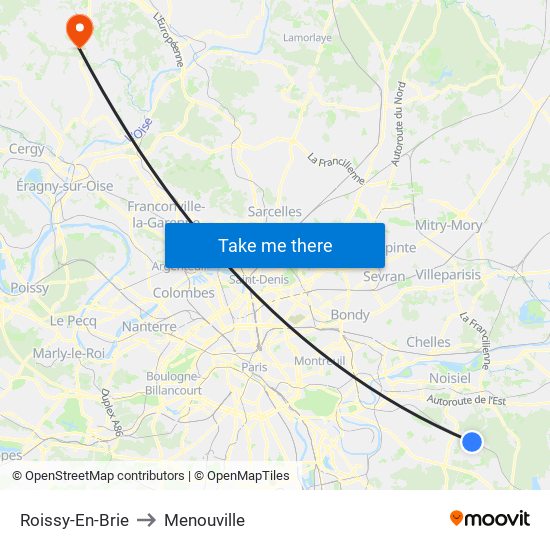 Roissy-En-Brie to Menouville map