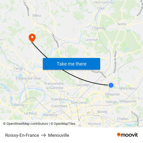 Roissy-En-France to Menouville map