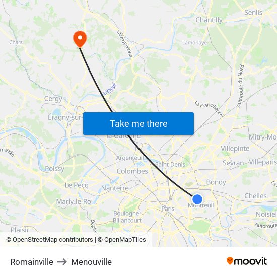 Romainville to Menouville map