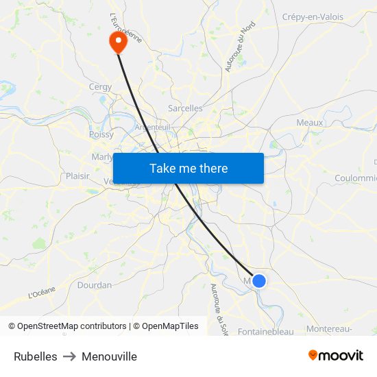 Rubelles to Menouville map