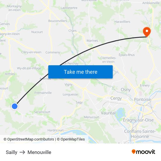 Sailly to Menouville map