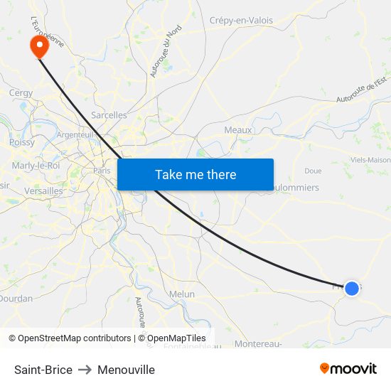 Saint-Brice to Menouville map