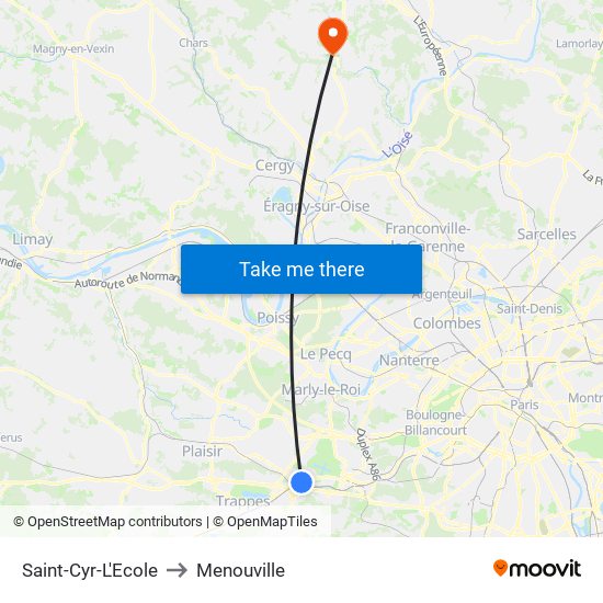 Saint-Cyr-L'Ecole to Menouville map