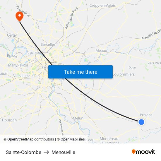 Sainte-Colombe to Menouville map