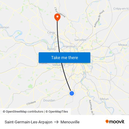 Saint-Germain-Les-Arpajon to Menouville map