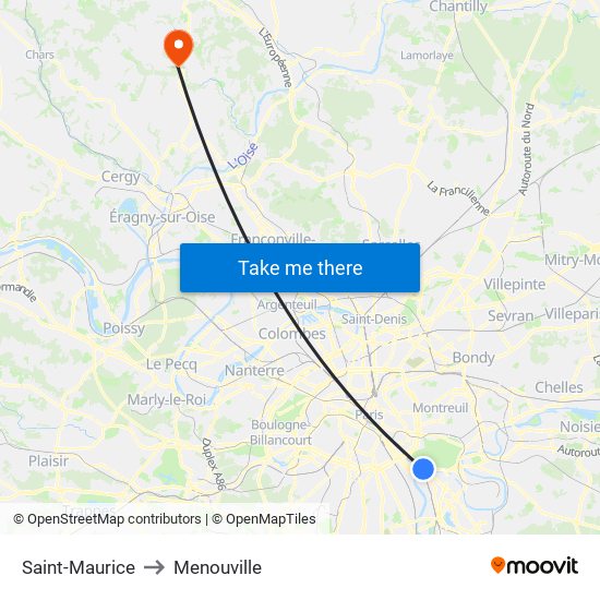 Saint-Maurice to Menouville map