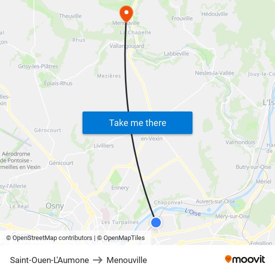 Saint-Ouen-L'Aumone to Menouville map