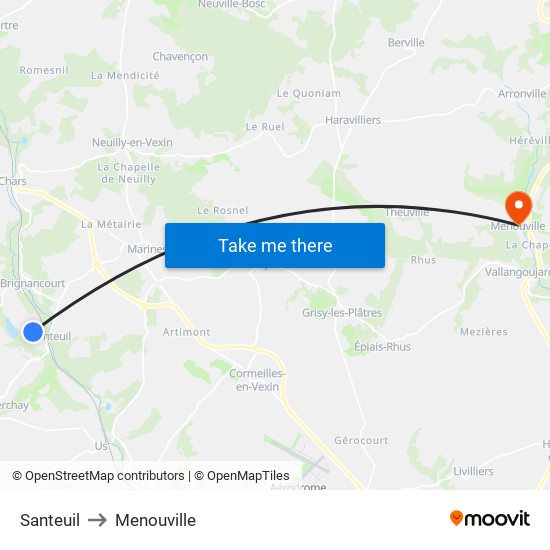 Santeuil to Menouville map