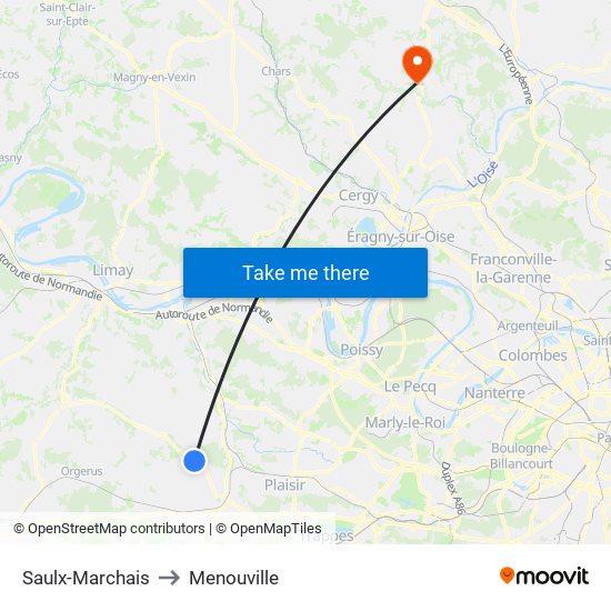 Saulx-Marchais to Menouville map