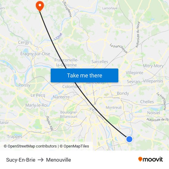 Sucy-En-Brie to Menouville map