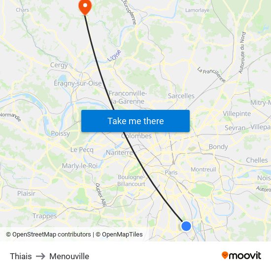 Thiais to Menouville map