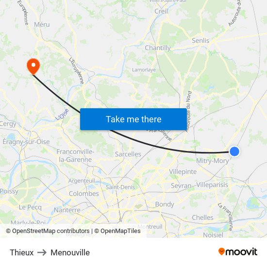 Thieux to Menouville map