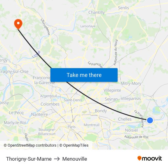 Thorigny-Sur-Marne to Menouville map