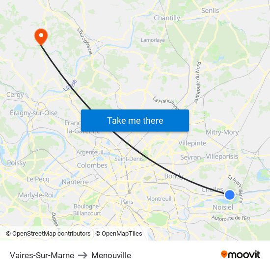 Vaires-Sur-Marne to Menouville map