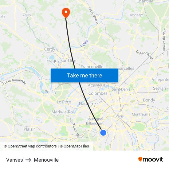 Vanves to Menouville map