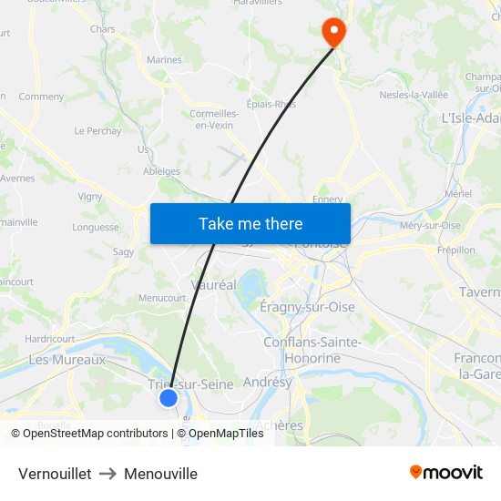 Vernouillet to Menouville map