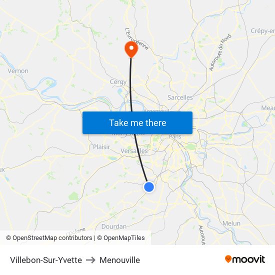 Villebon-Sur-Yvette to Menouville map