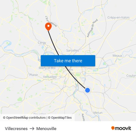 Villecresnes to Menouville map