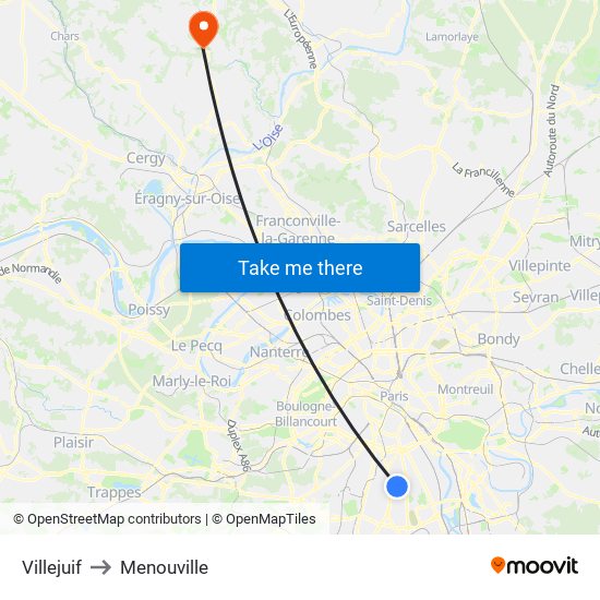 Villejuif to Menouville map