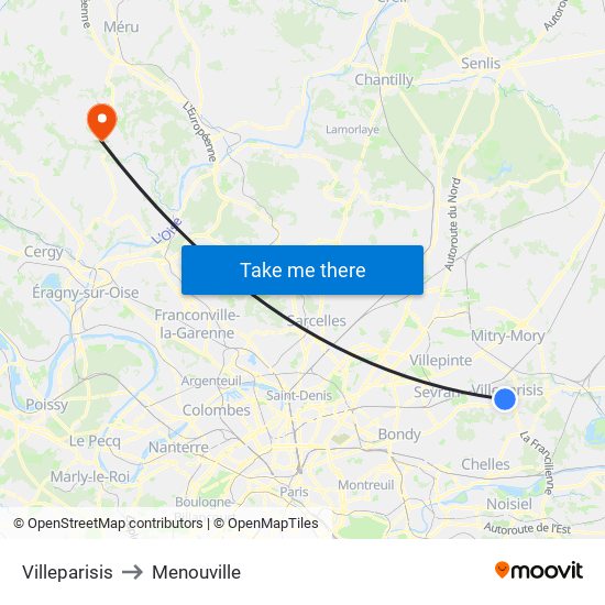 Villeparisis to Menouville map