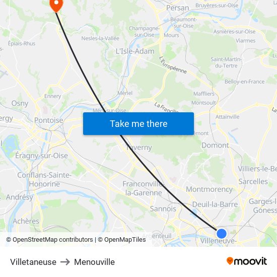 Villetaneuse to Menouville map