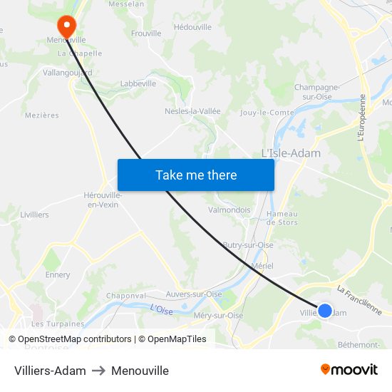 Villiers-Adam to Menouville map