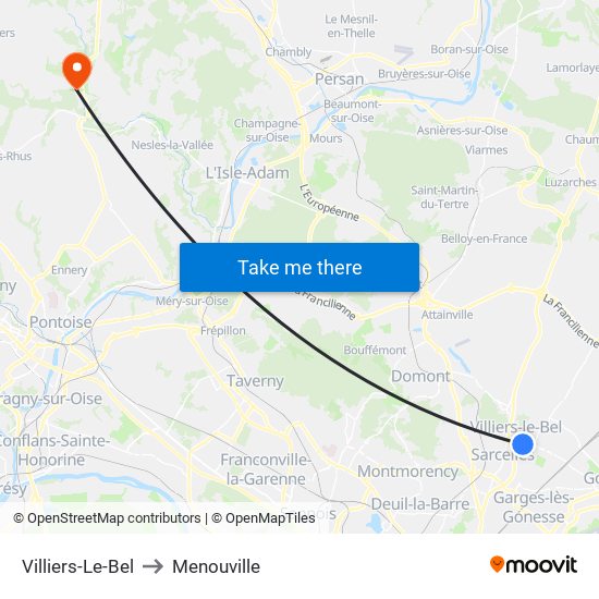 Villiers-Le-Bel to Menouville map