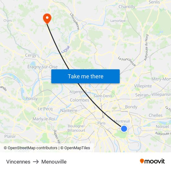 Vincennes to Menouville map