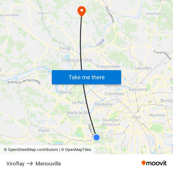 Viroflay to Menouville map