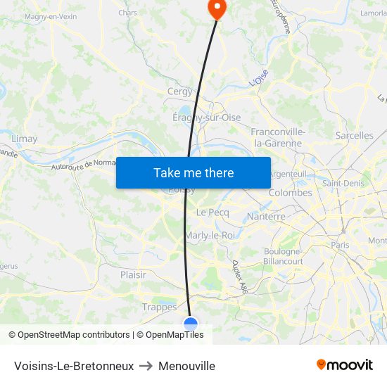 Voisins-Le-Bretonneux to Menouville map
