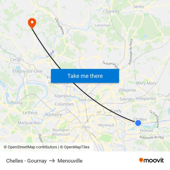 Chelles - Gournay to Menouville map