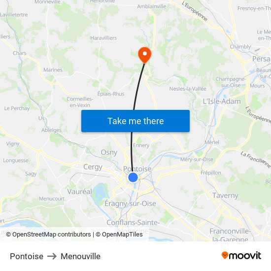 Pontoise to Menouville map
