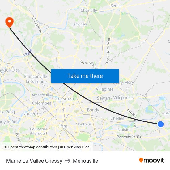 Marne-La-Vallée Chessy to Menouville map