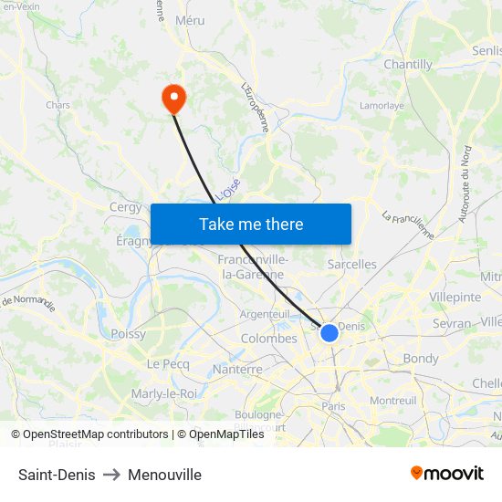Saint-Denis to Menouville map