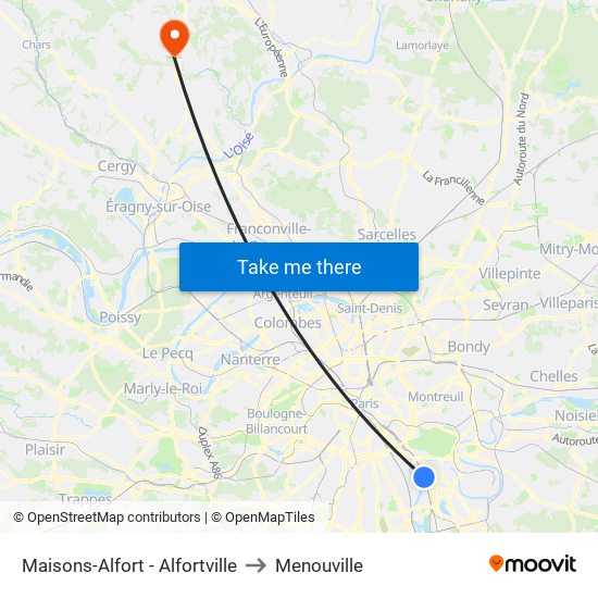 Maisons-Alfort - Alfortville to Menouville map