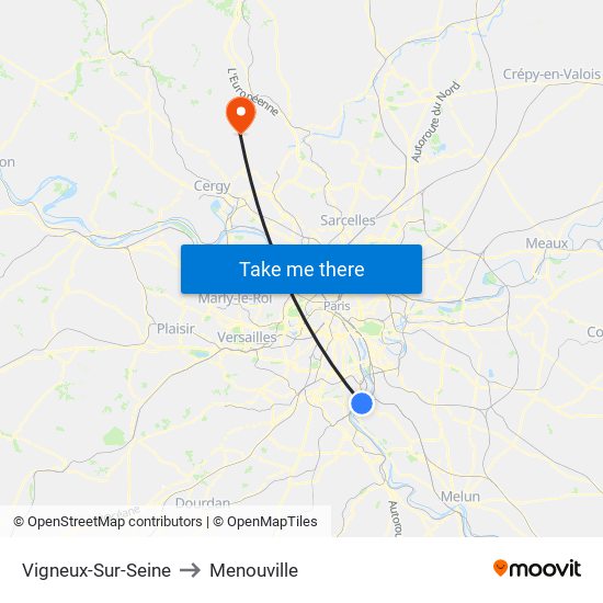 Vigneux-Sur-Seine to Menouville map