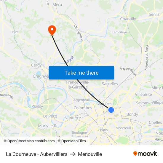 La Courneuve - Aubervilliers to Menouville map