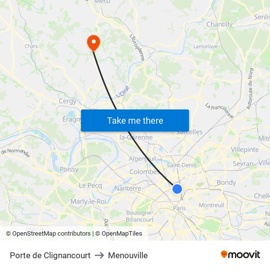 Porte de Clignancourt to Menouville map