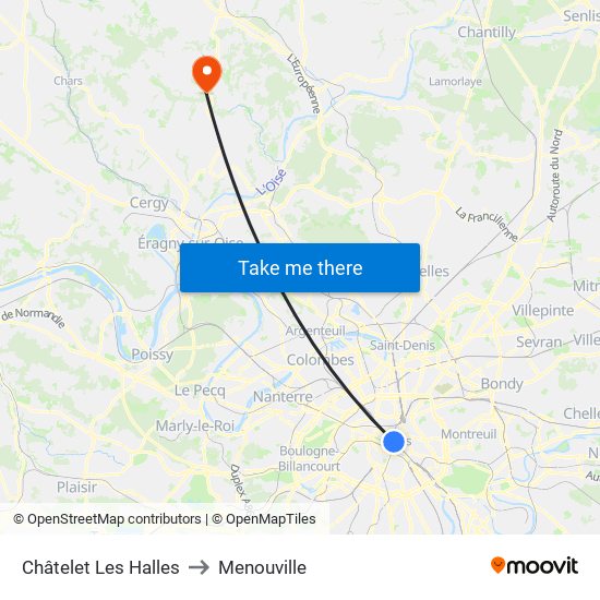 Châtelet Les Halles to Menouville map