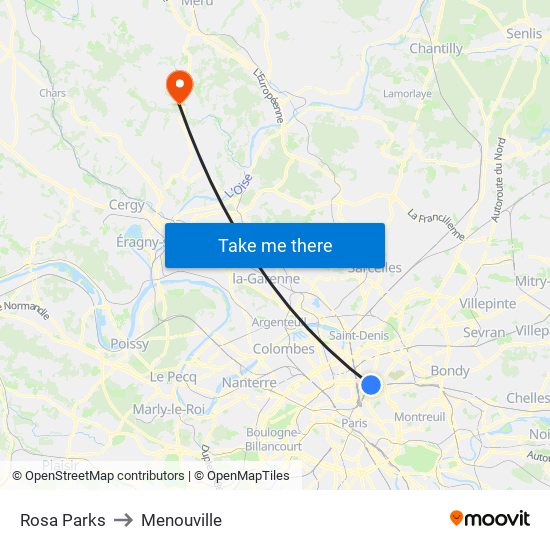 Rosa Parks to Menouville map