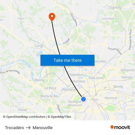 Trocadéro to Menouville map