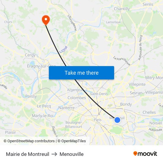 Mairie de Montreuil to Menouville map