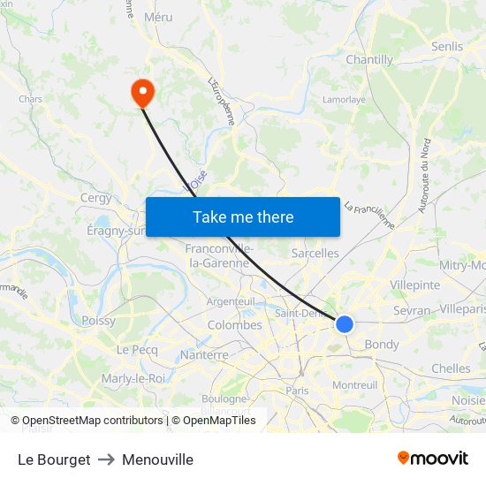 Le Bourget to Menouville map