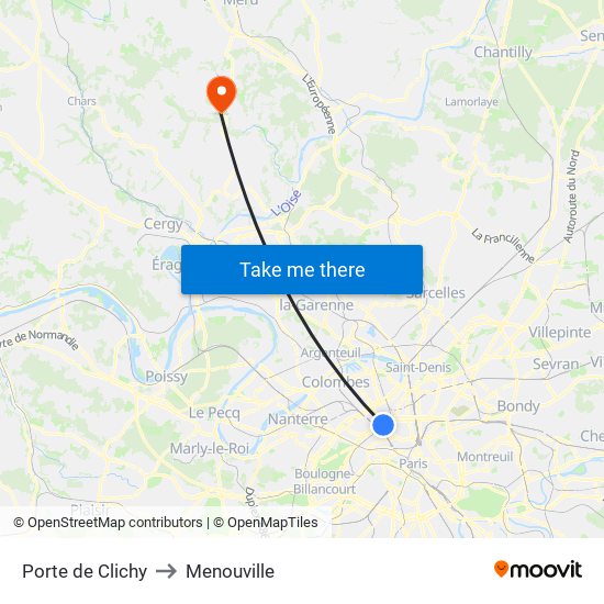 Porte de Clichy to Menouville map