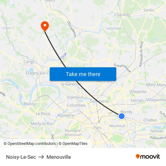 Noisy-Le-Sec to Menouville map